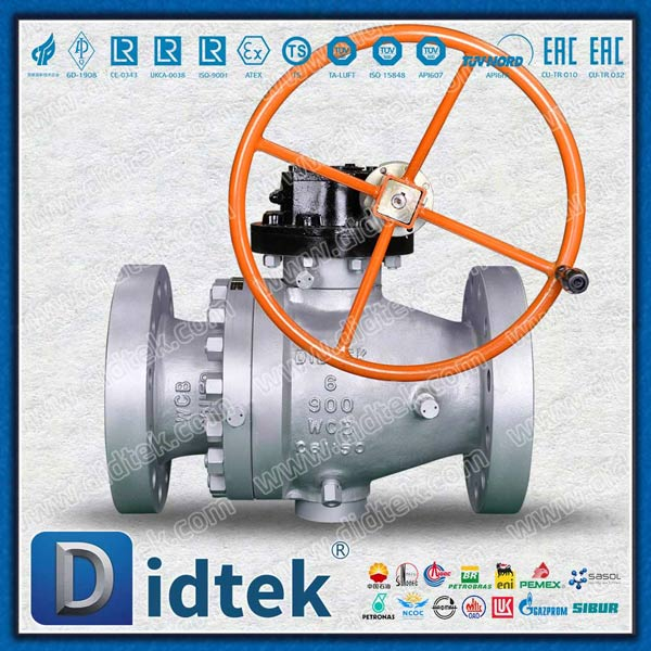 6in 2pc Gear Operasi Bola Solid Bola Logam Duduk Trunnion Ball Valve