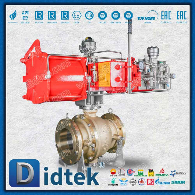 Katup Bola Trunnion C95800 Perunggu Aluminium Kerja Tunggal Pneumatik Teknik Kelautan