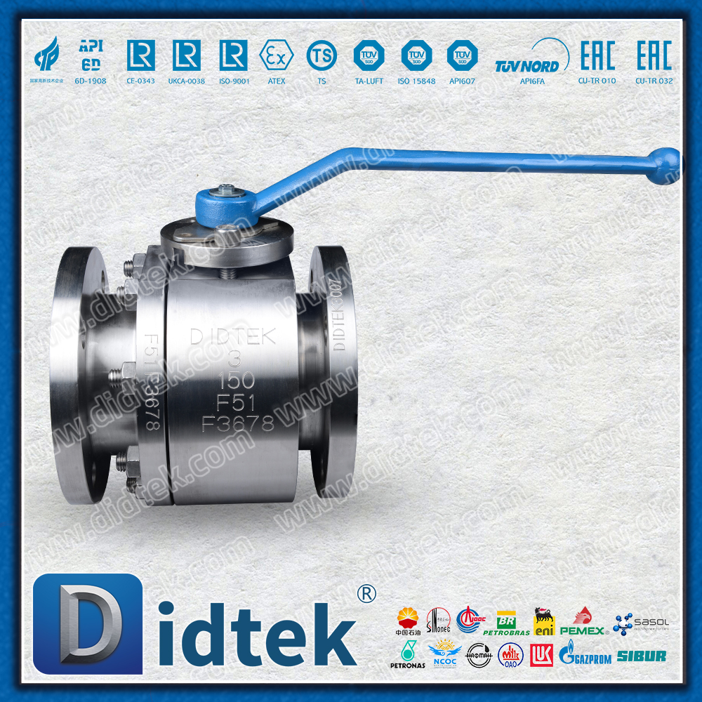 F51 Duplex Stainless Steel Aktuator Pneumatik Kerja Ganda Logam Duduk Katup Bola Mengambang Ditempa