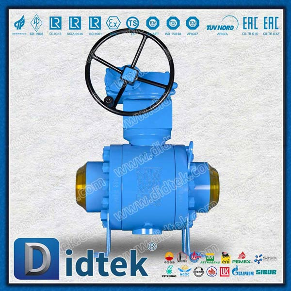 Gearbox Butt Welded DN150 3pcs Metal Trunnion Ball Valve